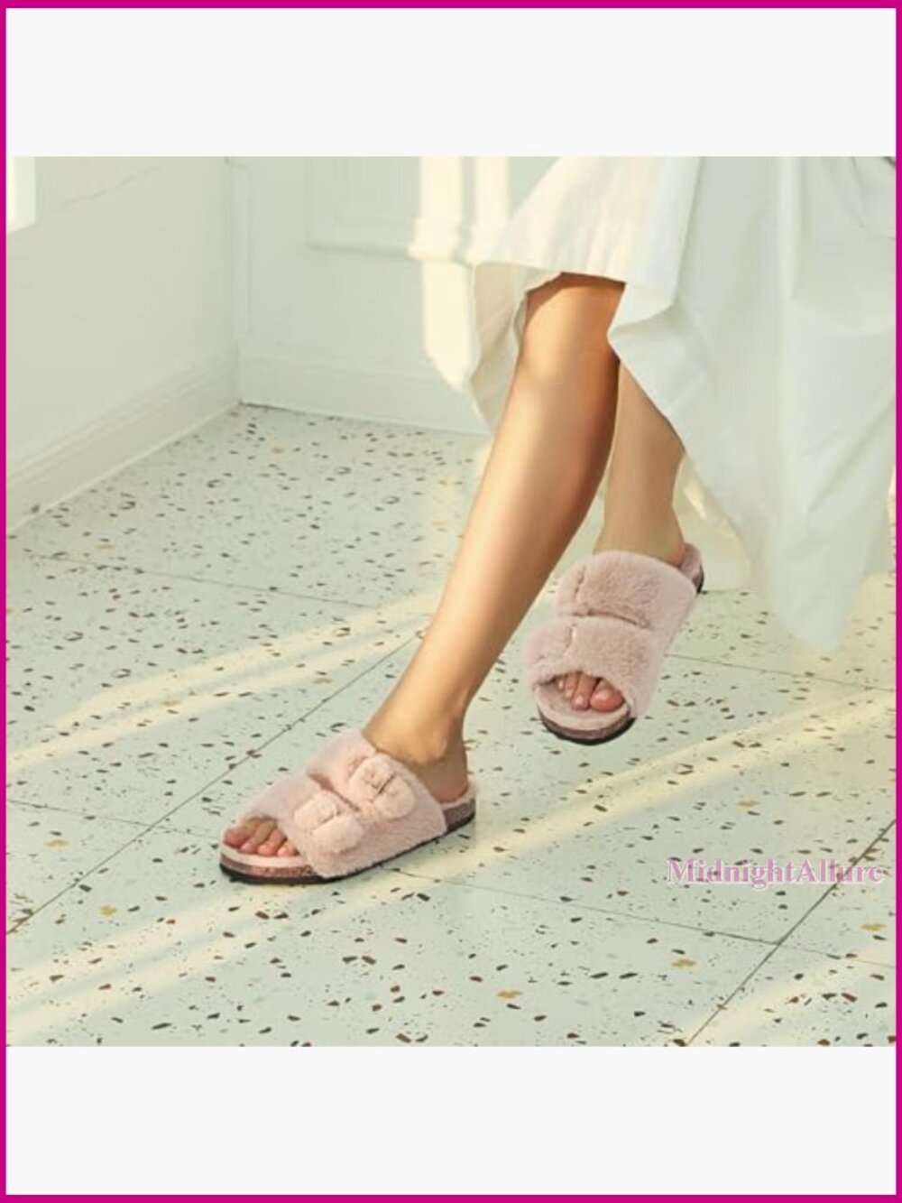 Faux Fur Slippers Women's Open Toe Slides Arch Support Indoor Outdoor - Picture 2 of 6